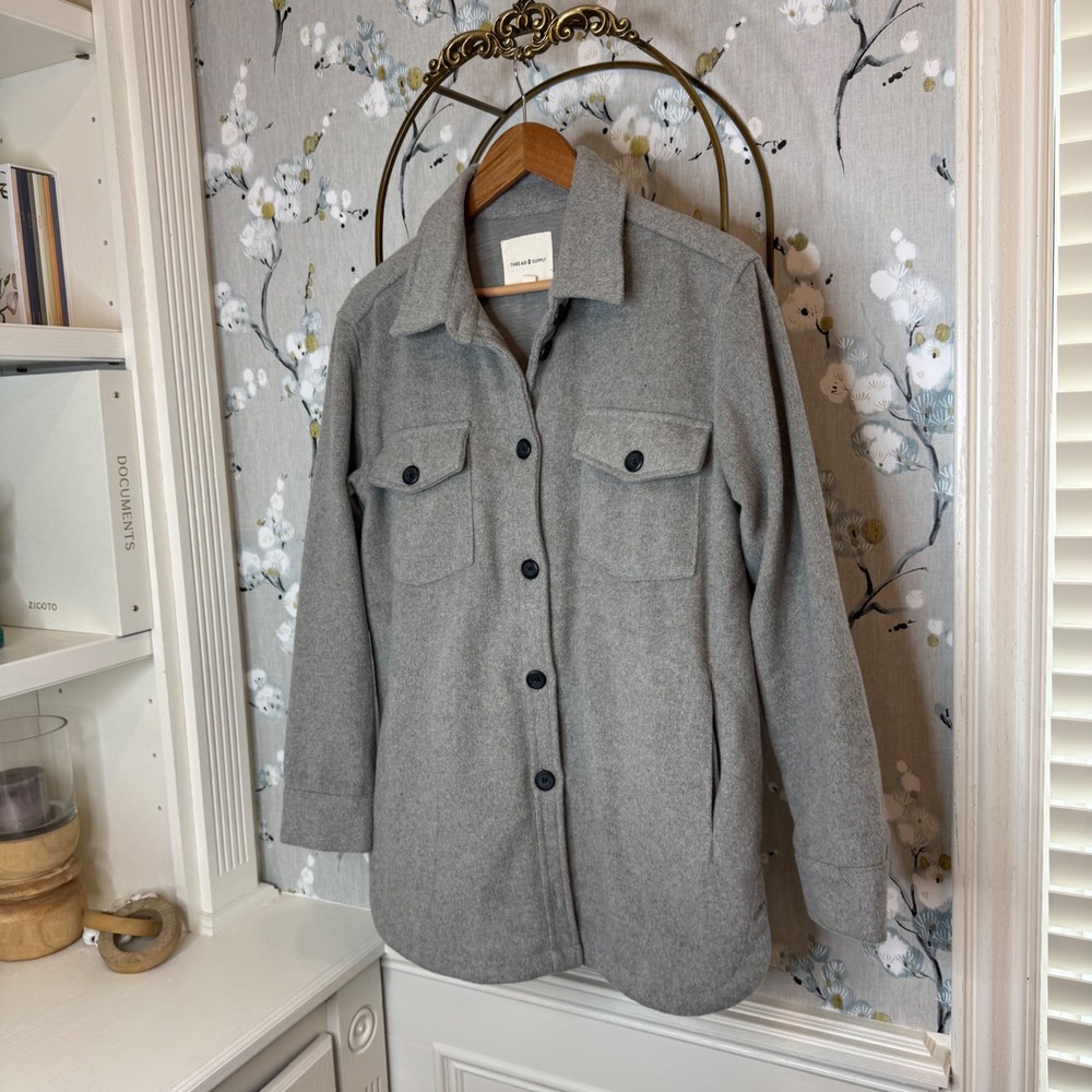 Thread & Supply Womens Grey Button Front Shacket Shirt Jacket J2071PND Small - Picture 2 of 6